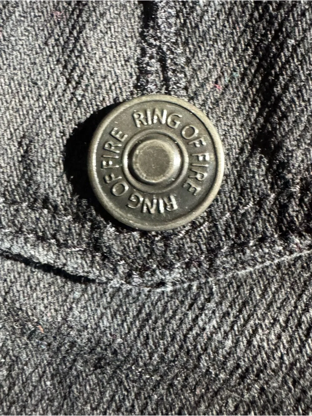 Boys Black Denim Jacket Hoodie Ring of Fire Size L